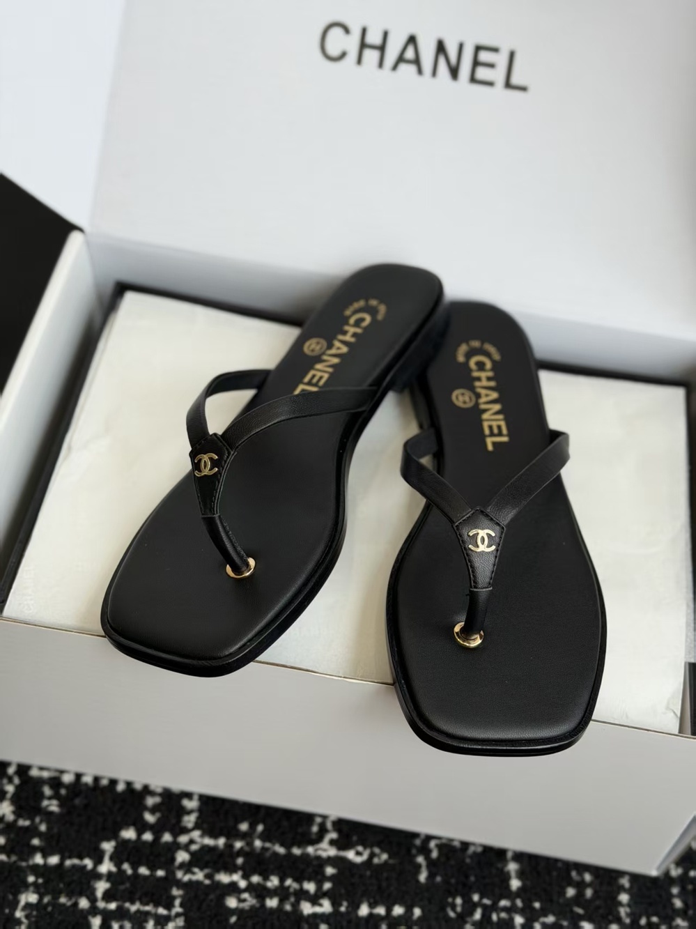 Chanel CC Logo Thong Flip Flop Sandals